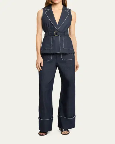 Cinq à Sept Wide-Leg Twist-Trim Jeans | Thumbnail 2