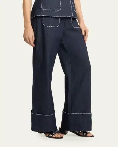 Cinq à Sept Wide-Leg Twist-Trim Jeans | Thumbnail 4