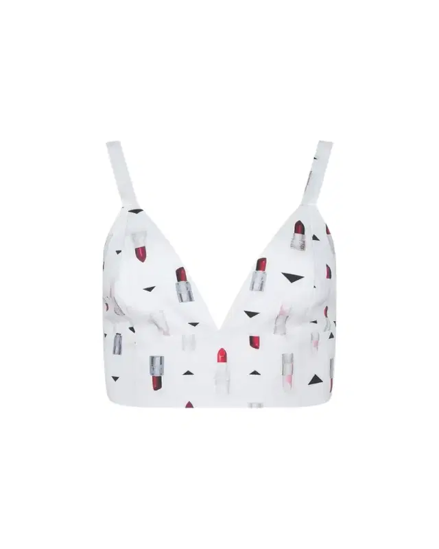 L'Agence Kaori Lipstick-Print Bralette Top