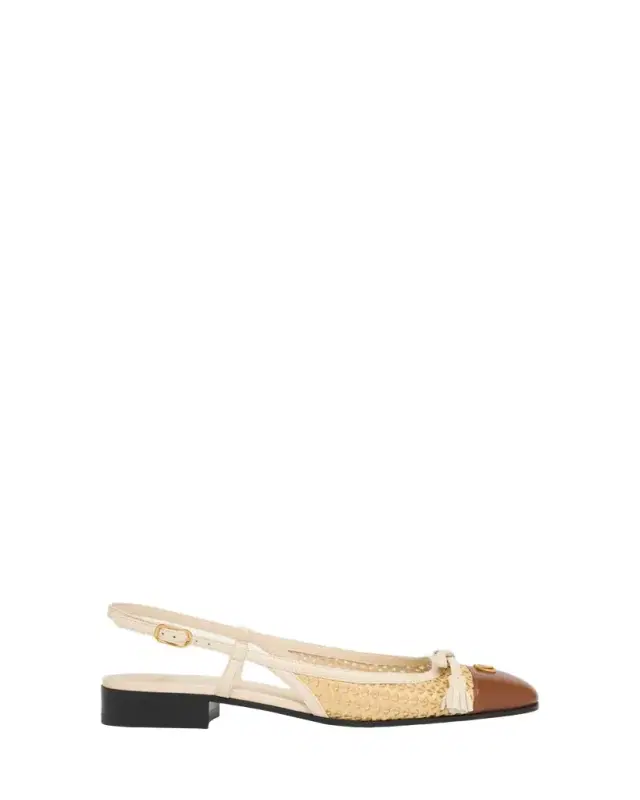 25mm Valet du Roi Raffia and Leather Ballerina Flats