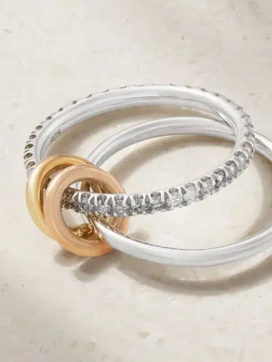 Spinelli Kilcollin Marigold Set Of Two Sterling Silver And 18-karat Yellow And Rose Gold Diamond Rings | Thumbnail 4