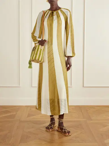Zimmermann Mahon Splice Striped Mesh Midi Dress - Beige | Thumbnail 2
