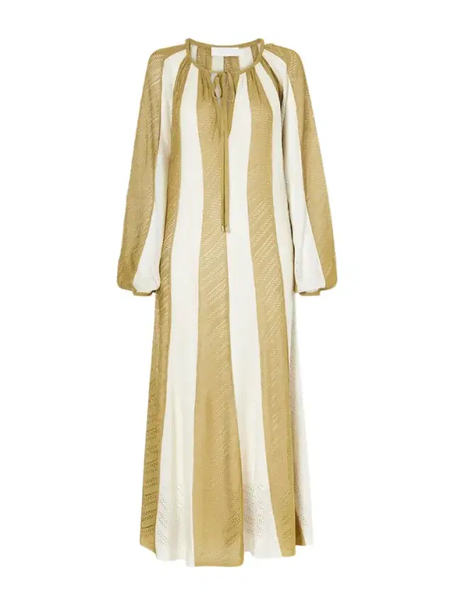 Mahon Splice Striped Mesh Midi Dress - Beige
