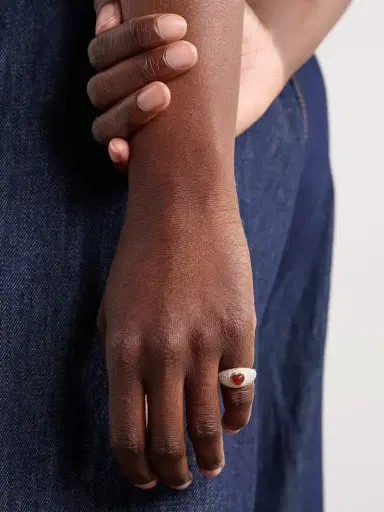 Yvonne Léon Mini Bague Dôme Coeur 9-karat Gold, Agate And Diamond Ring | Thumbnail 2