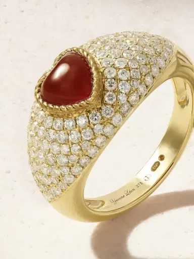 Yvonne Léon Mini Bague Dôme Coeur 9-karat Gold, Agate And Diamond Ring | Thumbnail 4