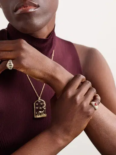 Yvonne Léon Mini Bague Dôme Coeur 9-karat Gold, Agate And Diamond Ring | Thumbnail 5