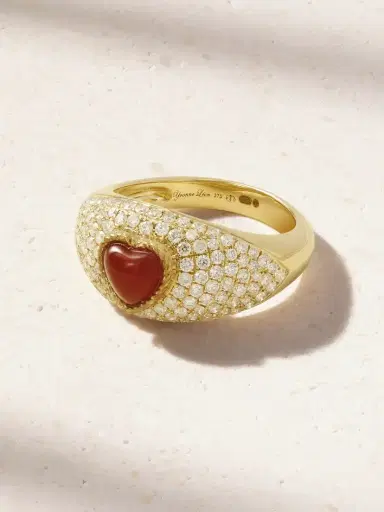 Yvonne Léon Mini Bague Dôme Coeur 9-karat Gold, Agate And Diamond Ring | Thumbnail 1