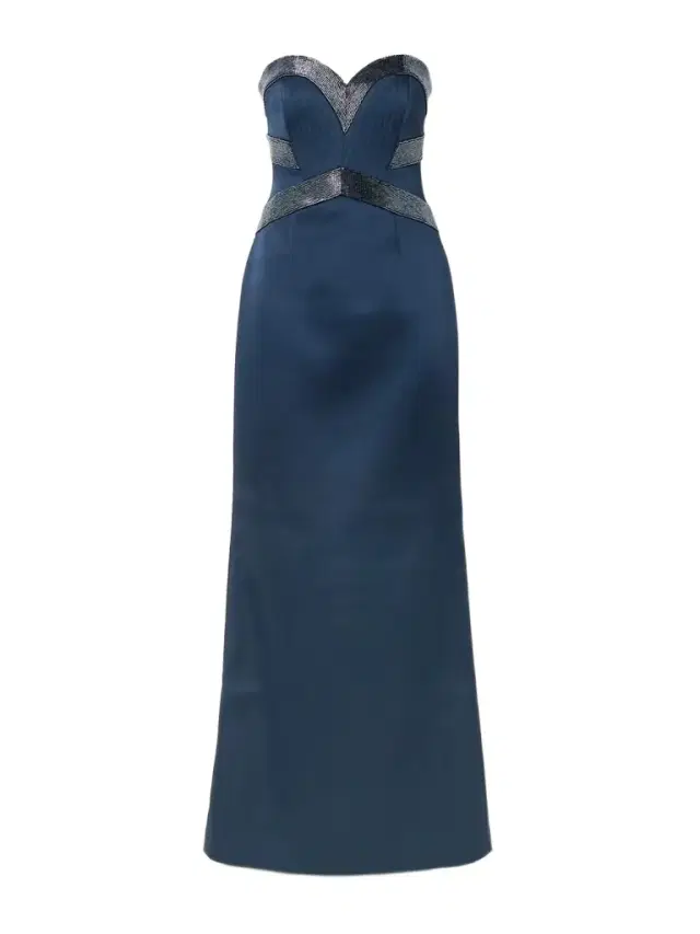 Elivera Strapless Bead-embellished Satin Gown - Navy