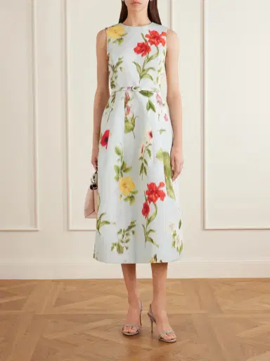 Oscar de la Renta Belted Floral-print Faille Midi Dress - Light | Thumbnail 2