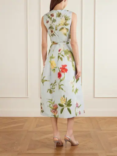 Oscar de la Renta Belted Floral-print Faille Midi Dress - Light | Thumbnail 3