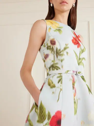 Oscar de la Renta Belted Floral-print Faille Midi Dress - Light | Thumbnail 4