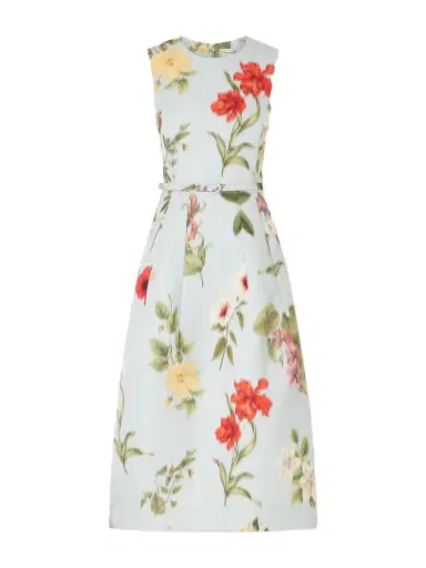 Oscar de la Renta Belted Floral-print Faille Midi Dress - Light | Thumbnail 1