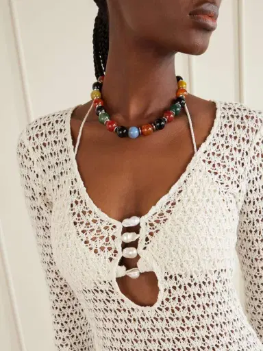 SARA CRISTINA Marina Pearl-embellished Crocheted Cotton Coverup | Thumbnail 4 SARA CRISTINA Marina Pearl-embellished Crocheted Cotton Coverup | Thumbnail 4