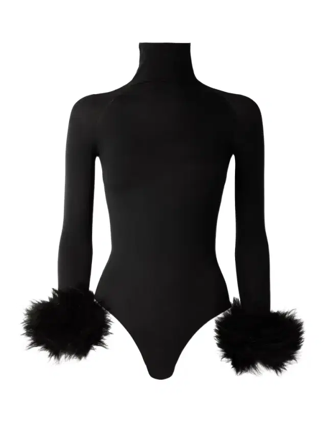 Shearling-trimmed Stretch-jersey Turtleneck Bodysuit