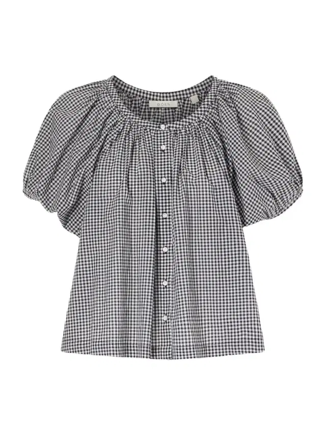 June Gathered Checked Cotton Blouse