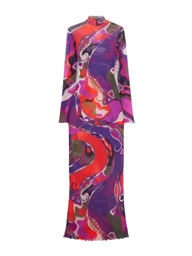Printed Tulle Maxi Dress