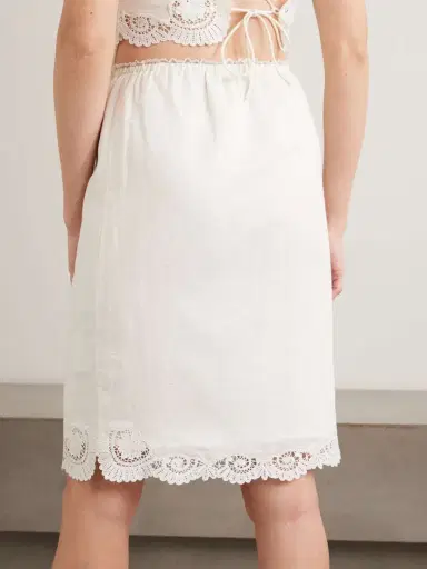 Posse Darya Lace-trimmed Linen And Cotton-blend Midi Skirt | Thumbnail 3 Posse Darya Lace-trimmed Linen And Cotton-blend Midi Skirt | Thumbnail 3