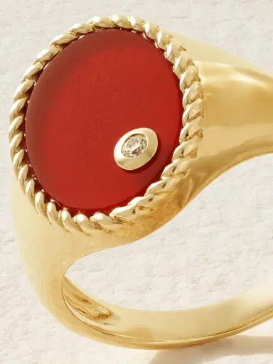 Yvonne Léon 9-karat Gold, Agate And Diamond Signet Ring | Thumbnail 4