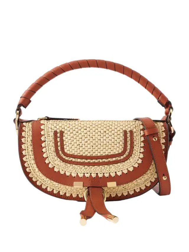 Marcie Leather-trimmed Raffia Shoulder Bag