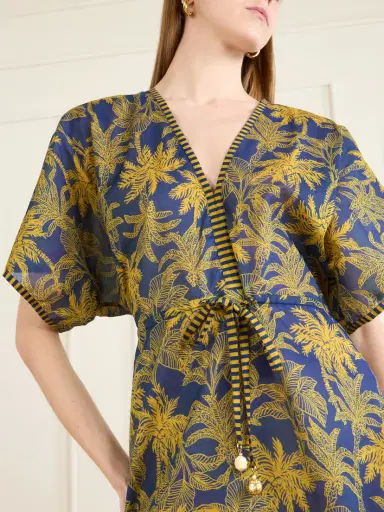 Eres Peninsule Embellished Printed Cotton-voile Mini Dress - Navy | Thumbnail 4