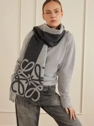 Loewe Fringed Wool And Cashmere-blend Jacquard Scarf | Thumbnail 3