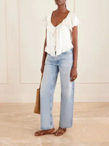 DÔEN Floriette Ruffled Satin-jacquard Blouse | Thumbnail 2 DÔEN Floriette Ruffled Satin-jacquard Blouse | Thumbnail 2