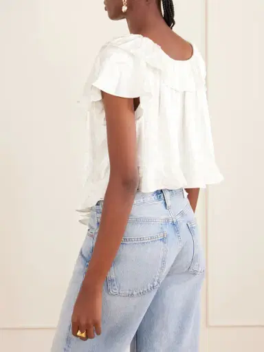 DÔEN Floriette Ruffled Satin-jacquard Blouse | Thumbnail 3 DÔEN Floriette Ruffled Satin-jacquard Blouse | Thumbnail 3