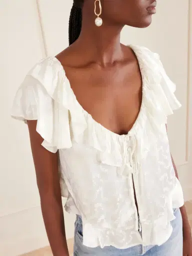 DÔEN Floriette Ruffled Satin-jacquard Blouse | Thumbnail 4 DÔEN Floriette Ruffled Satin-jacquard Blouse | Thumbnail 4