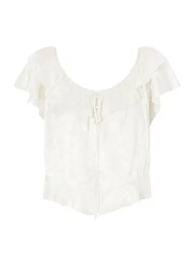 DÔEN Floriette Ruffled Satin-jacquard Blouse | Thumbnail 1 DÔEN Floriette Ruffled Satin-jacquard Blouse | Thumbnail 1