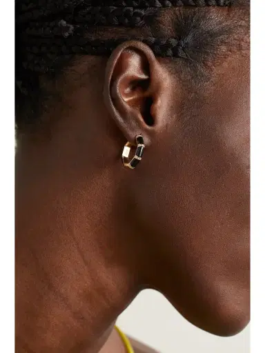 L’Atelier Nawbar Bamboo 18-karat Gold, Onyx And Diamond Hoop Earrings | Thumbnail 2