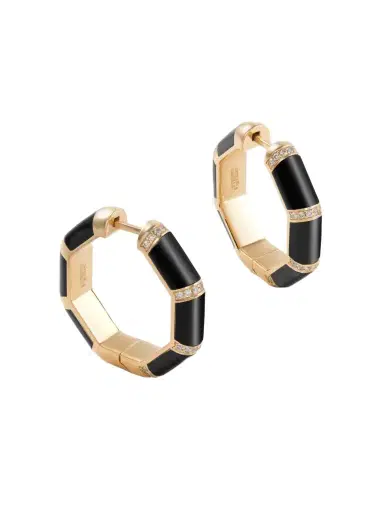 L’Atelier Nawbar Bamboo 18-karat Gold, Onyx And Diamond Hoop Earrings | Thumbnail 1