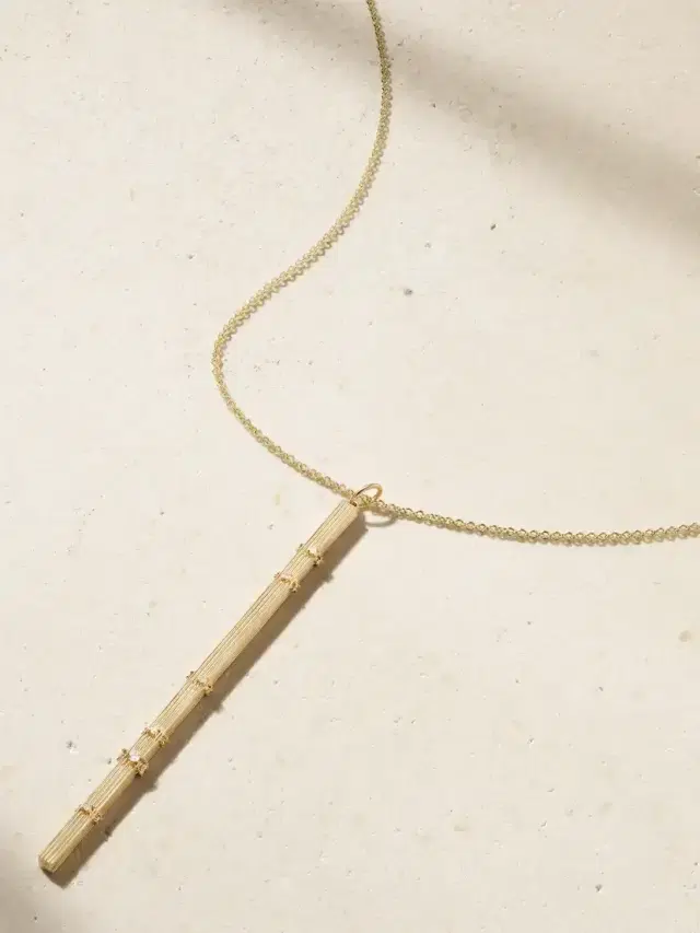 Fluted Bar 14-karat Gold Diamond Necklace