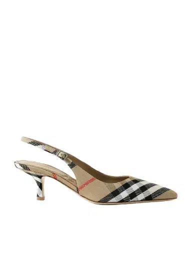 Burberry Checked Canvas-jacquard Slingback Pumps | Thumbnail 1 Burberry Checked Canvas-jacquard Slingback Pumps | Thumbnail 1