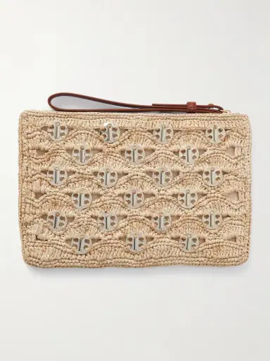 Rabanne Leather-trimmed Chainmail-embellished Raffia Pouch | Thumbnail 3 Rabanne Leather-trimmed Chainmail-embellished Raffia Pouch | Thumbnail 3
