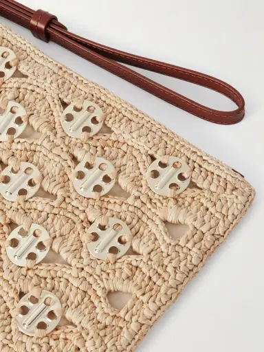 Rabanne Leather-trimmed Chainmail-embellished Raffia Pouch | Thumbnail 4 Rabanne Leather-trimmed Chainmail-embellished Raffia Pouch | Thumbnail 4