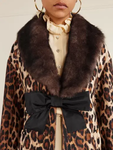 Valentino Garavani Bow-embellished Shearling-trimmed Leopard-print Wool Coat | Thumbnail 4