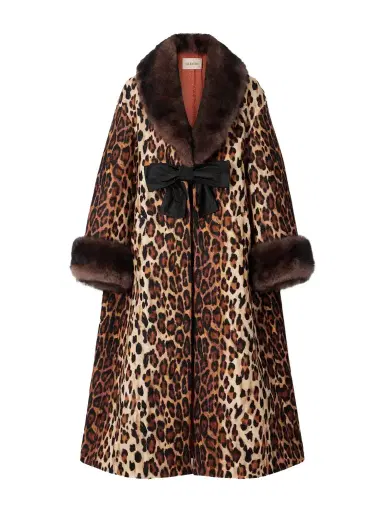 Valentino Garavani Bow-embellished Shearling-trimmed Leopard-print Wool Coat | Thumbnail 1