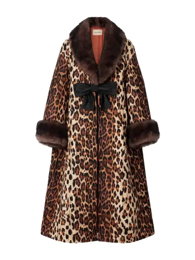 Bow-embellished Shearling-trimmed Leopard-print Wool Coat
