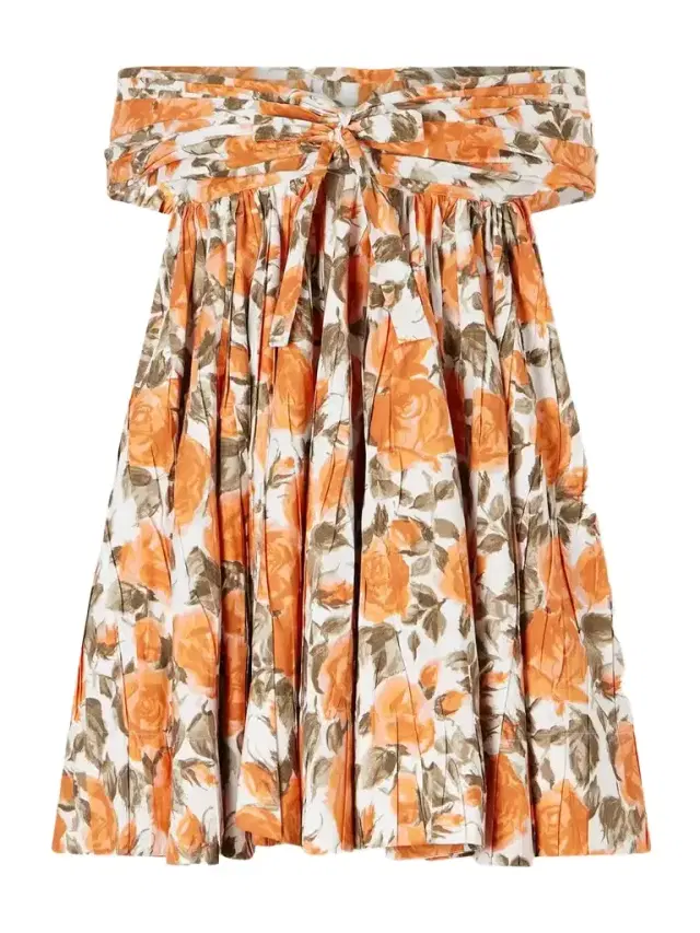 Off-the-shoulder Gathered Floral-print Cotton-poplin Mini Dress