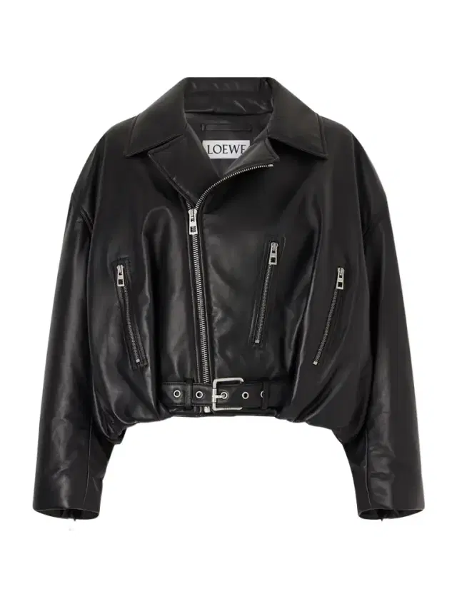 Cropped Buckled Leather Biker Jacket