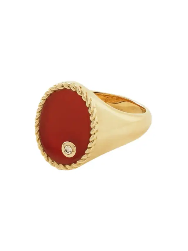 9-karat Gold, Agate And Diamond Signet Ring