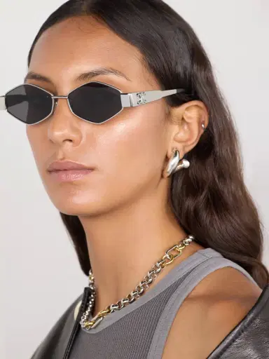 CELINE Eyewear Triomphe Hexagon-frame Silver-tone Sunglasses | Thumbnail 2