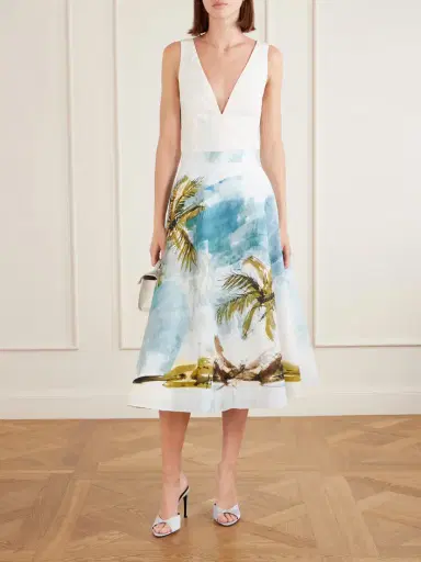 Oscar de la Renta All Over Beach Printed Cotton-blend Poplin Midi Skirt | Thumbnail 2