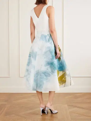 Oscar de la Renta All Over Beach Printed Cotton-blend Poplin Midi Skirt | Thumbnail 3