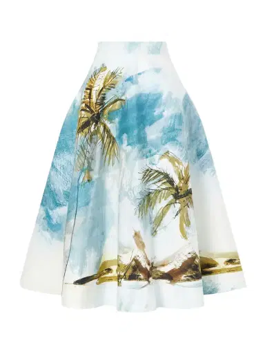 Oscar de la Renta All Over Beach Printed Cotton-blend Poplin Midi Skirt | Thumbnail 1