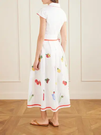 Loretta Caponi Giardino Belted Embroidered Cotton-poplin Dress | Thumbnail 4