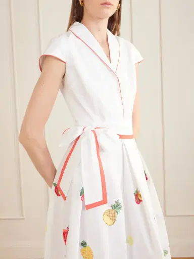 Loretta Caponi Giardino Belted Embroidered Cotton-poplin Dress | Thumbnail 5