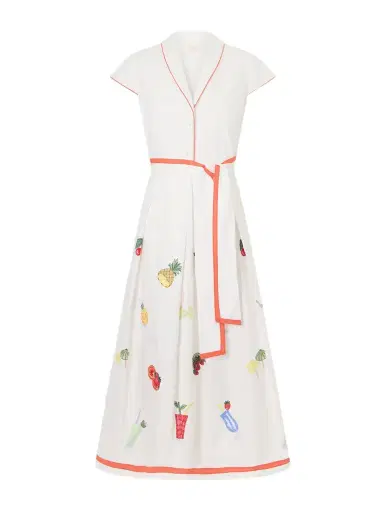 Loretta Caponi Giardino Belted Embroidered Cotton-poplin Dress | Thumbnail 1
