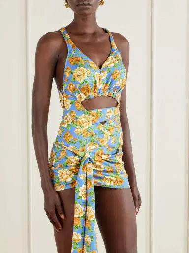 Rabanne Tie-detailed Cutout Floral-print Stretch-jersey Playsuit | Thumbnail 3 Rabanne Tie-detailed Cutout Floral-print Stretch-jersey Playsuit | Thumbnail 3