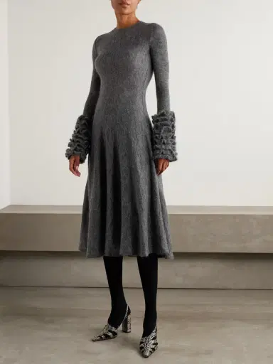 Alaïa Ruffled Mohair-blend Midi Dress | Thumbnail 2 Alaïa Ruffled Mohair-blend Midi Dress | Thumbnail 2